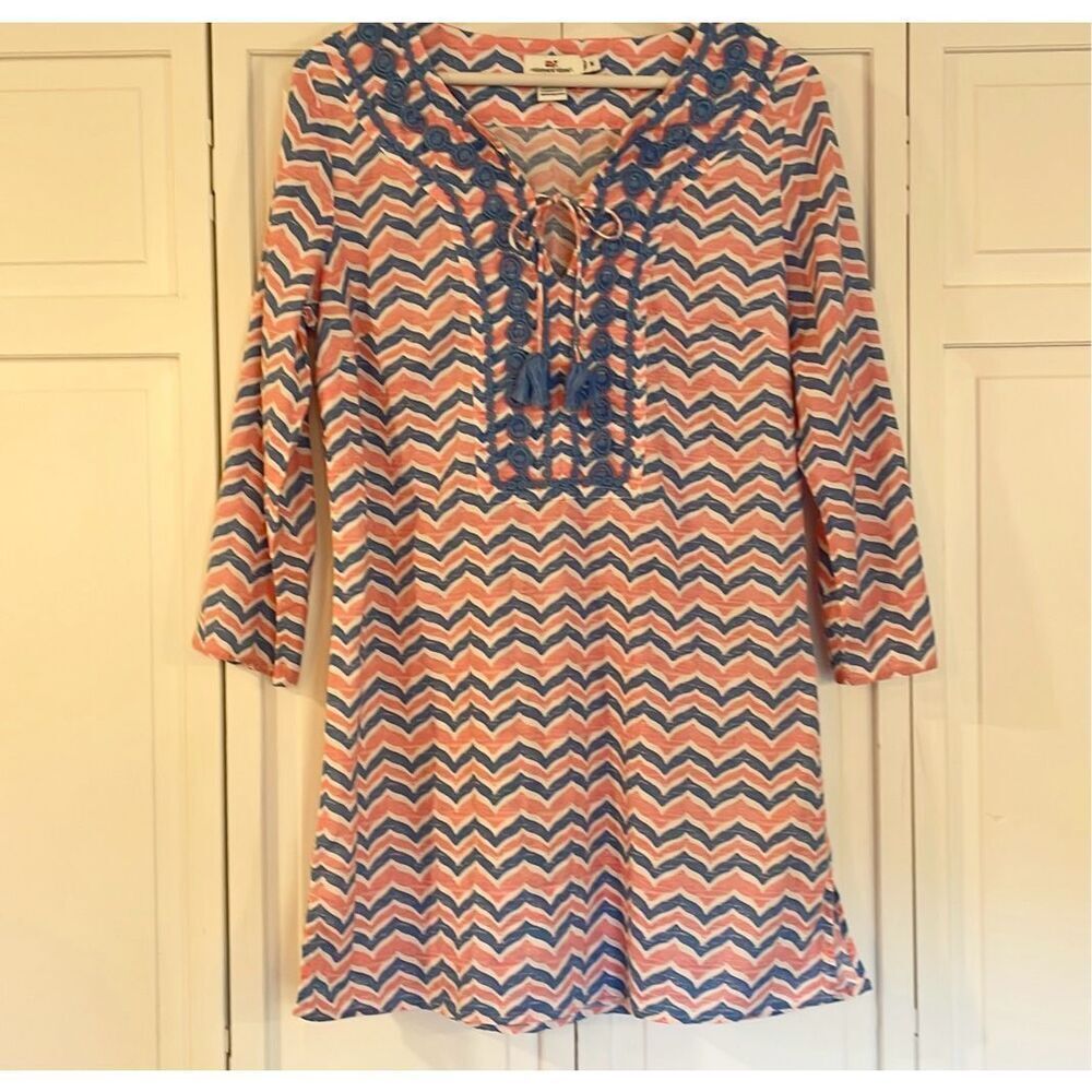 Vineyard Vines chevron embroidered whales tale coverup dress M - Picture 12 of 14
